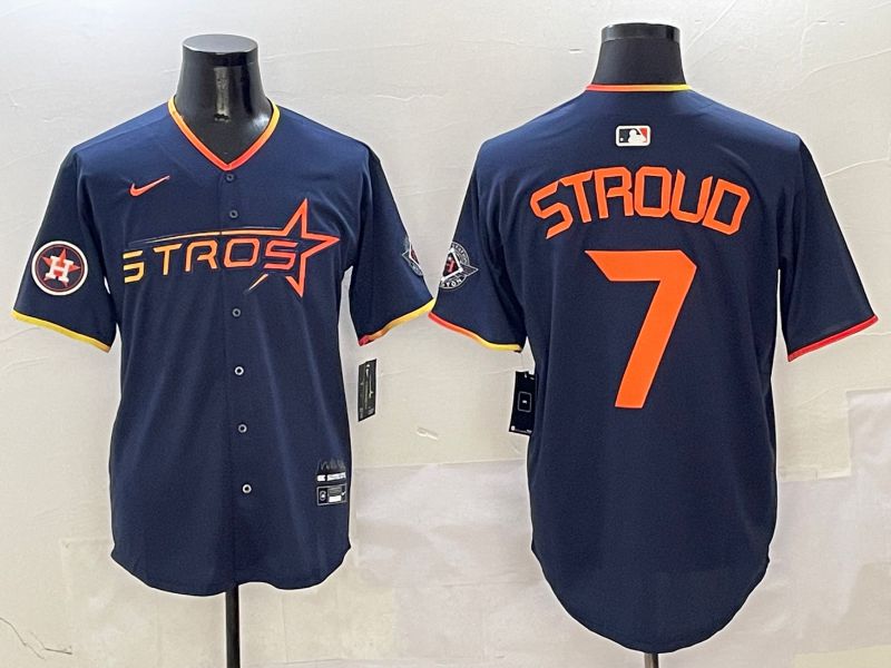 Men Houston Astros #7 Stroud Blue three generations Joint Name Nike 2025 MLB Jersey style 10->houston astros->MLB Jersey